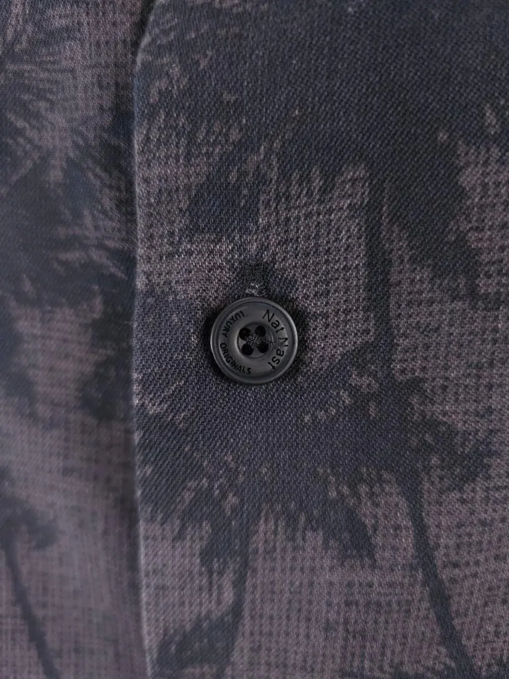 Nat Nast Shirt Mens Medium Brown Silk Cotton Palm Tree Tropical Hawaiian Aloha